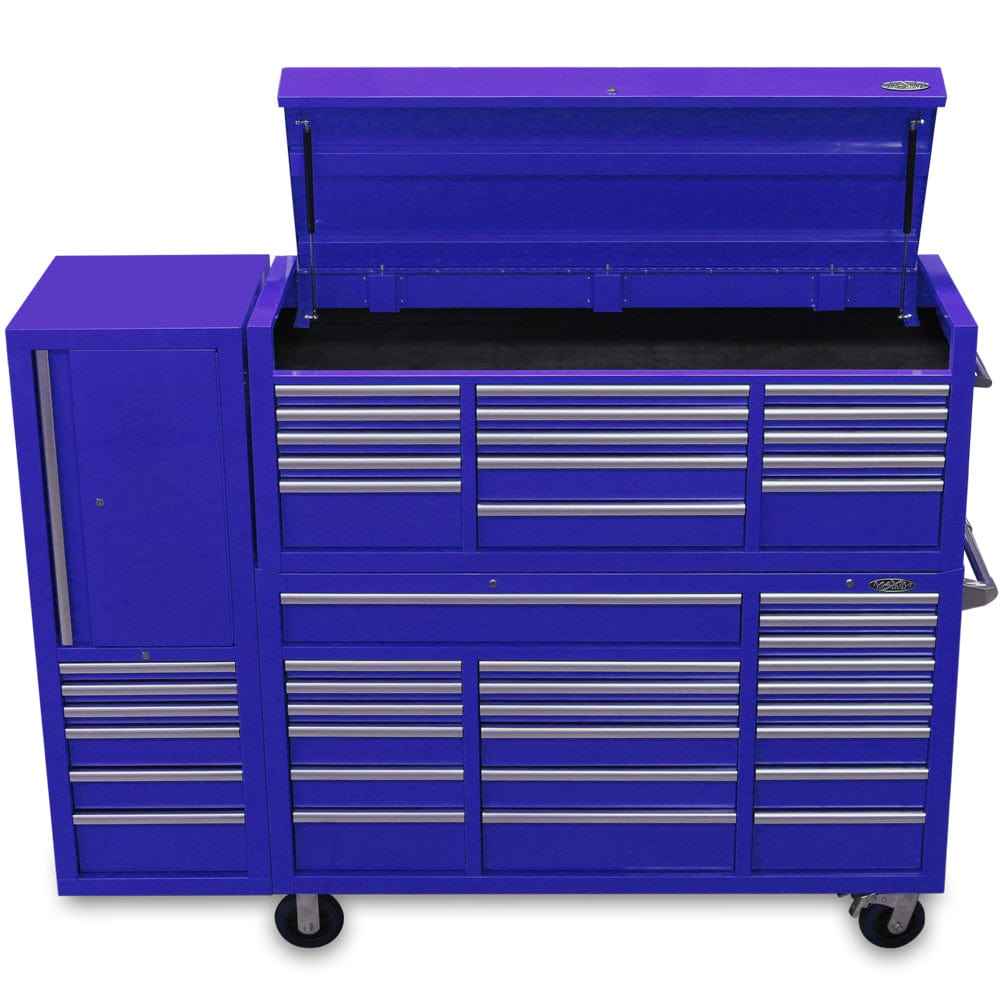 Maxim Pro Series 60” Combo - 60” Roll cabinet, 60” Top chest, 20” Side locker MAXIM 80” Blue 43 Drawer Top Chest & Roll Cabinet Mechanics Toolbox - Slide Lock on Drawers