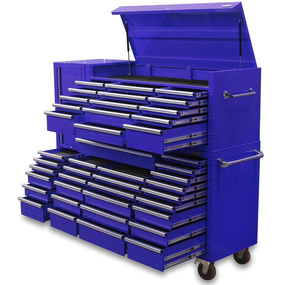 Maxim Pro Series 60” Combo - 60” Roll cabinet, 60” Top chest, 20” Side locker MAXIM 80” Blue 43 Drawer Top Chest & Roll Cabinet Mechanics Toolbox - Slide Lock on Drawers