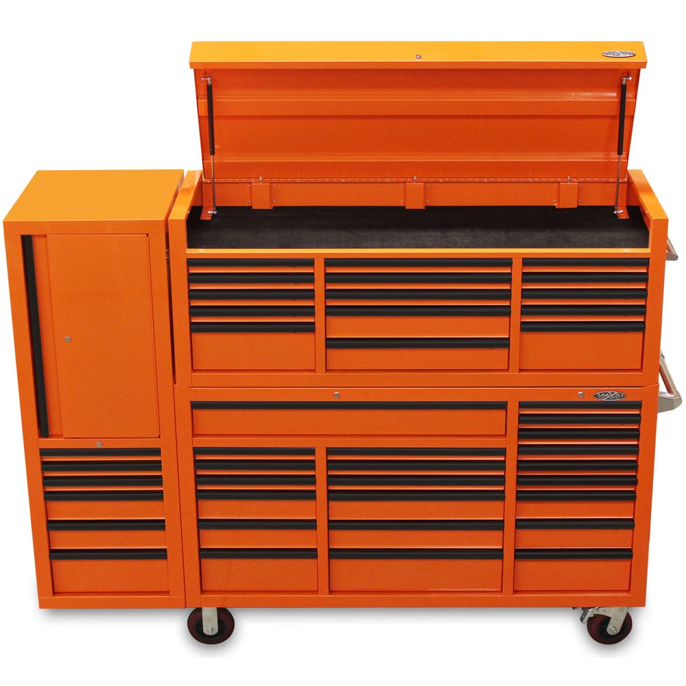 Maxim Pro Series 60” Combo - 60” Roll cabinet, 60” Top chest, 20” Side locker MAXIM 80” Orange 43 Drawer Top Chest & Roll Cabinet Toolbox - Latch Lock on Drawers