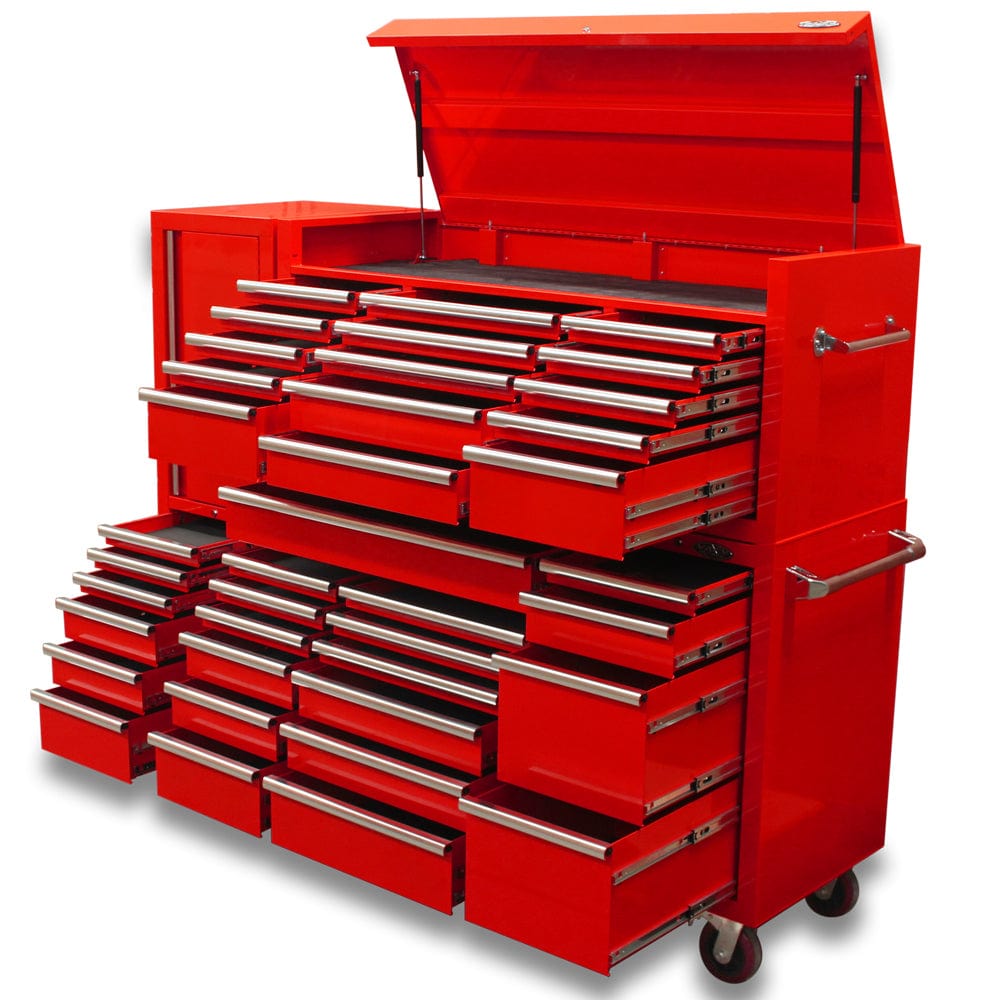 Maxim Pro Series 60” Combo - 60” Roll cabinet, 60” Top chest, 20” Side locker MAXIM 80” Red 38 Drawer Top Chest & Roll Cabinet Toolbox - Latch Lock on Drawers