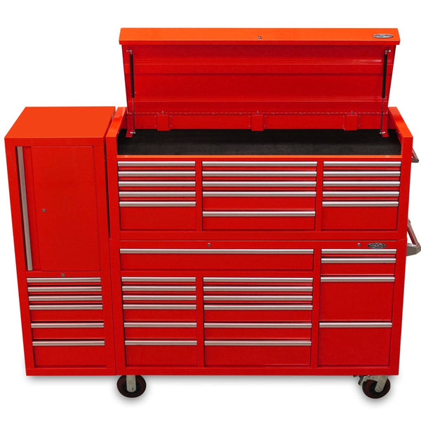 Maxim Pro Series 60” Combo - 60” Roll cabinet, 60” Top chest, 20” Side locker MAXIM 80” Red 38 Drawer Top Chest & Roll Cabinet Toolbox - Latch Lock on Drawers