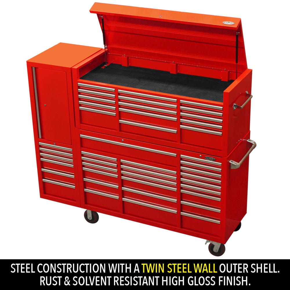 Maxim Pro Series 60” Combo - 60” Roll cabinet, 60” Top chest, 20” Side locker MAXIM 80” Red 43 Drawer Top Chest & Roll Cabinet Toolbox - Slide Lock on Drawers