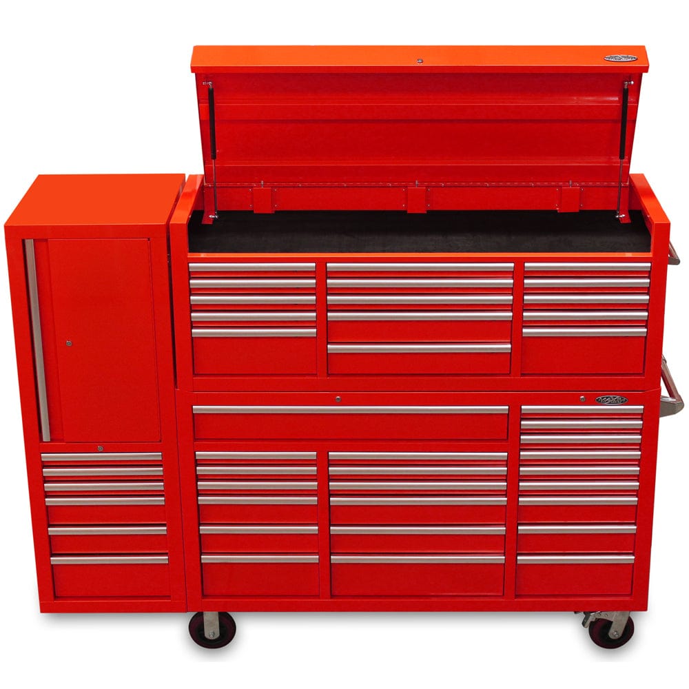 Maxim Pro Series 60” Combo - 60” Roll cabinet, 60” Top chest, 20” Side locker MAXIM 80” Red 43 Drawer Top Chest & Roll Cabinet Toolbox - Slide Lock on Drawers