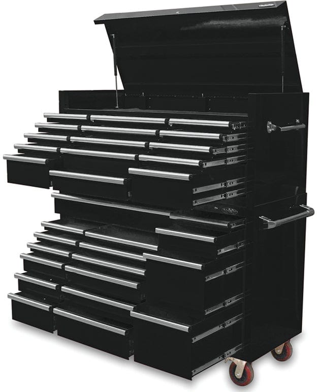 Maxim Pro Series 60” Combo - 60” Roll cabinet, 60” Top chest MAXIM 60” Black 32 Drawer Combo Top Chest & Roll Cabinet Toolbox - Latch Lock on Drawers