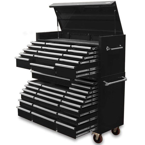 Maxim Pro Series 60” Combo - 60” Roll cabinet, 60” Top chest MAXIM 60” Black 37 Drawer Top Chest Roll Cabinet Workshop Toolbox - Slide Lock on Drawers