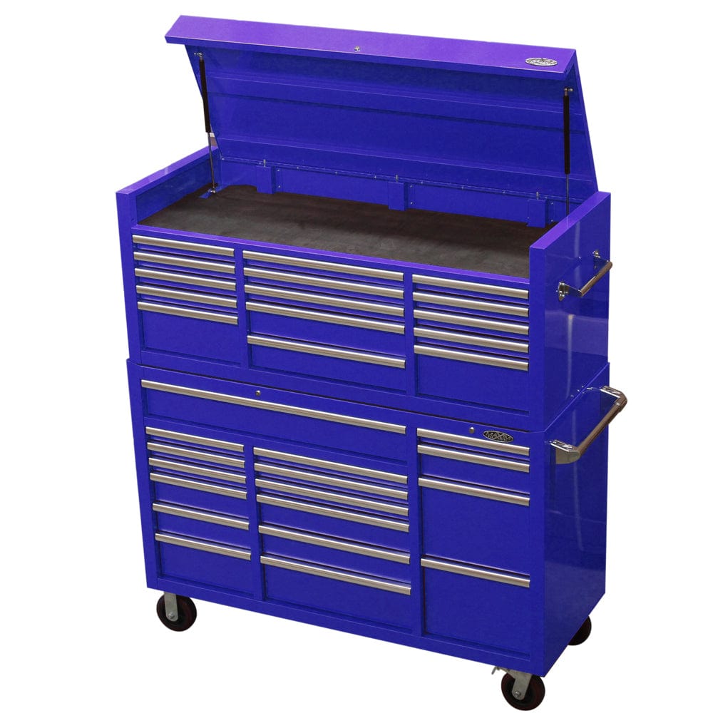 Maxim Pro Series 60” Combo - 60” Roll cabinet, 60” Top chest MAXIM 60” Blue 32 Drawer Top Chest & Roll Cabinet Toolbox - Latch Lock on Drawers