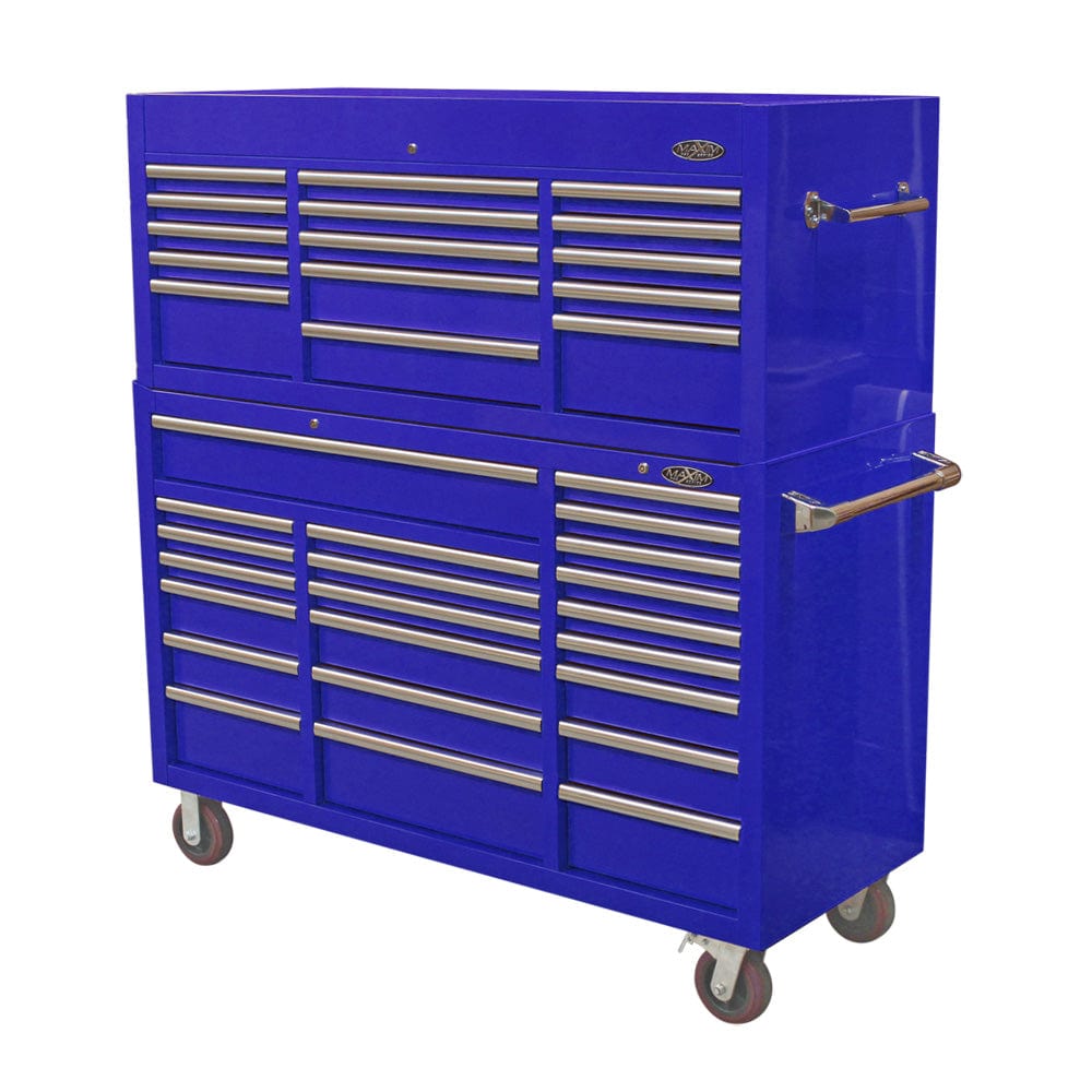Maxim Pro Series 60” Combo - 60” Roll cabinet, 60” Top chest MAXIM 60” Blue 37 Drawer Top Chest & Roll Cabinet Toolbox