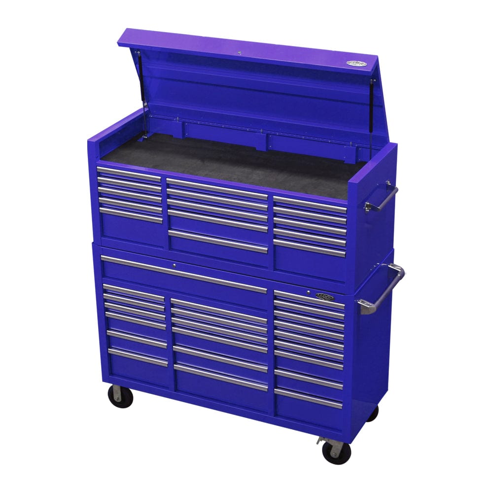 Maxim Pro Series 60” Combo - 60” Roll cabinet, 60” Top chest MAXIM 60” Blue 37 Drawer Top Chest & Roll Cabinet Toolbox - Slide Lock on Drawers