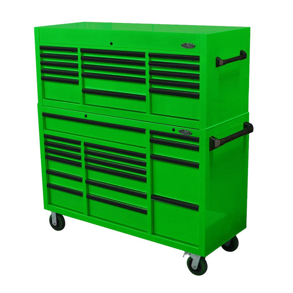Maxim Pro Series 60” Combo - 60” Roll cabinet, 60” Top chest MAXIM 60” Green 32 Drawer Top Chest & Roll Cabinet Toolbox