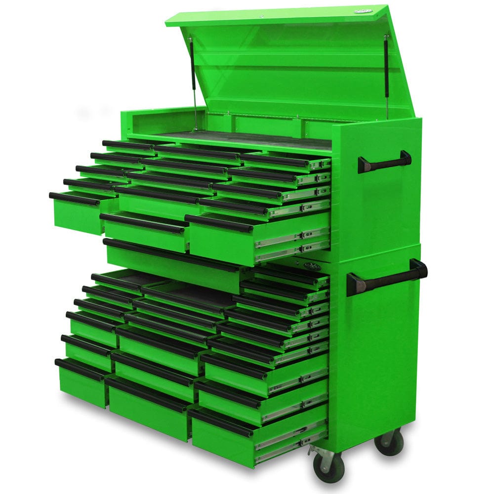 Maxim Pro Series 60” Combo - 60” Roll cabinet, 60” Top chest MAXIM 60” Green 37 Drawer Top Chest & Roll Cabinet Toolbox
