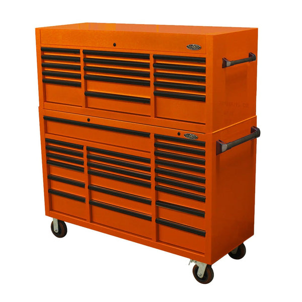 Maxim Pro Series 60” Combo - 60” Roll cabinet, 60” Top chest MAXIM 60” Orange 37 Drawer Top Chest & Roll Cabinet Toolbox