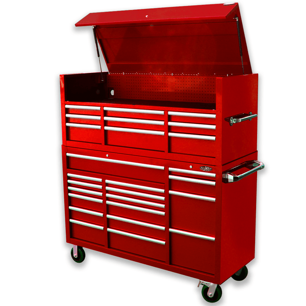 Maxim Pro Series 60” Combo - 60” Roll cabinet, 60” Top chest MAXIM 60” Red 26 Drawer Top Hutch Chest Roll Cabinet Toolbox