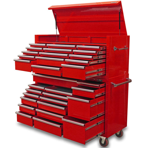 Maxim Pro Series 60” Combo - 60” Roll cabinet, 60” Top chest MAXIM 60” Red 32 Drawer Top Chest & Roll Cabinet Toolbox - Latch Lock on Drawers