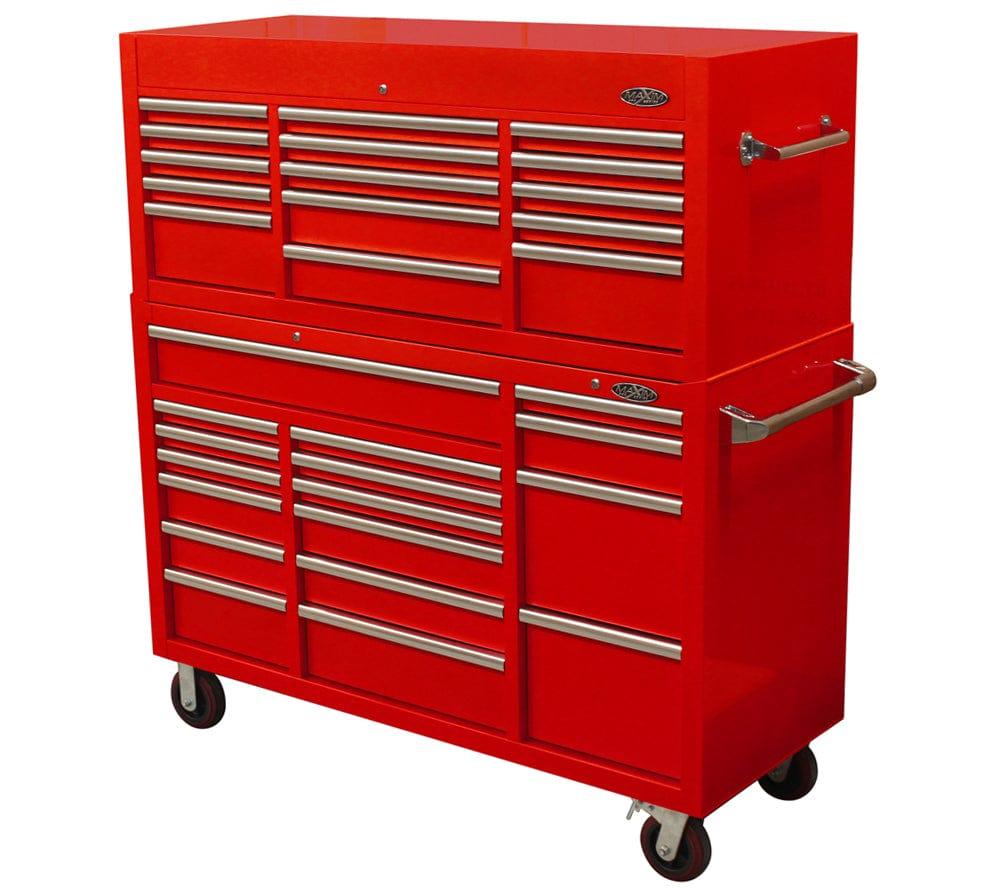 Maxim Pro Series 60” Combo - 60” Roll cabinet, 60” Top chest MAXIM 60” Red 32 Drawer Top Chest & Roll Cabinet Toolbox - Latch Lock on Drawers