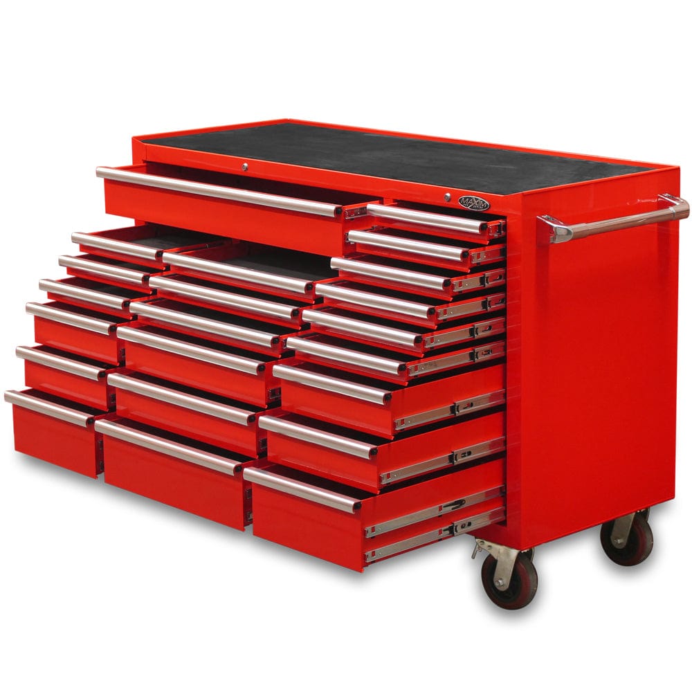 Maxim Pro Series 60” Combo - 60” Roll cabinet, 60” Top chest MAXIM 60” Red 37 Drawer Top Chest & Roll Cabinet Toolbox