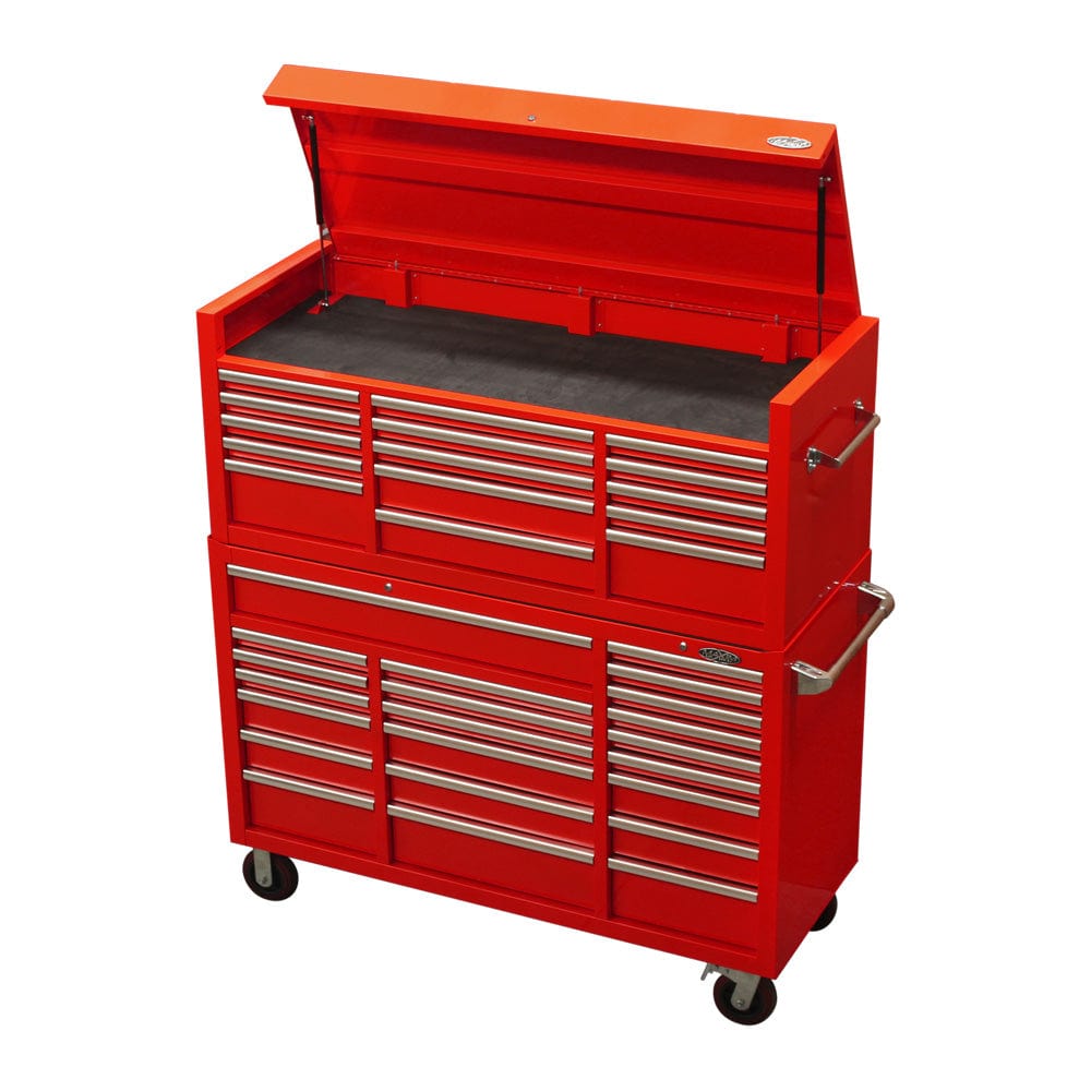 Maxim Pro Series 60” Combo - 60” Roll cabinet, 60” Top chest MAXIM 60” Red 37 Drawer Top Chest & Roll Cabinet Toolbox - Slide Lock on Drawers