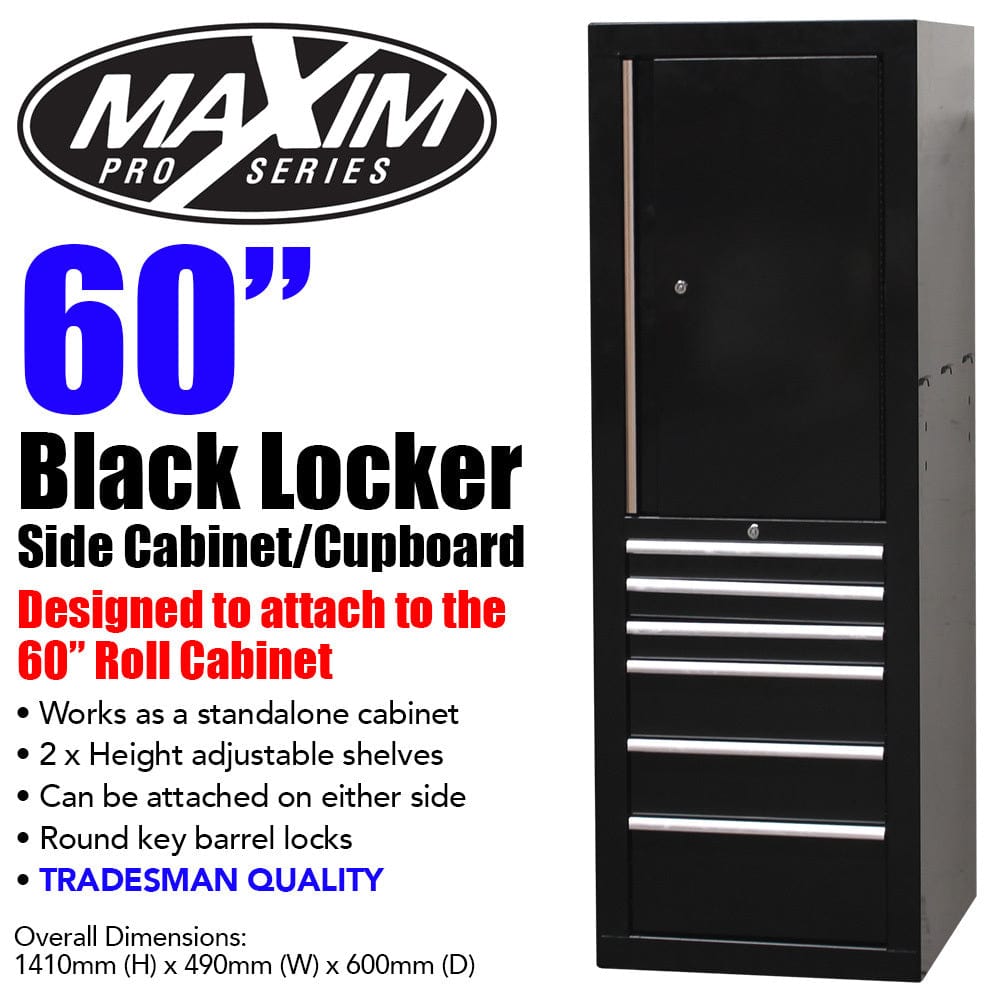 Maxim Pro Series 60” Side locker MAXIM 60” Black Locker Toolbox - Latch Lock on Drawers