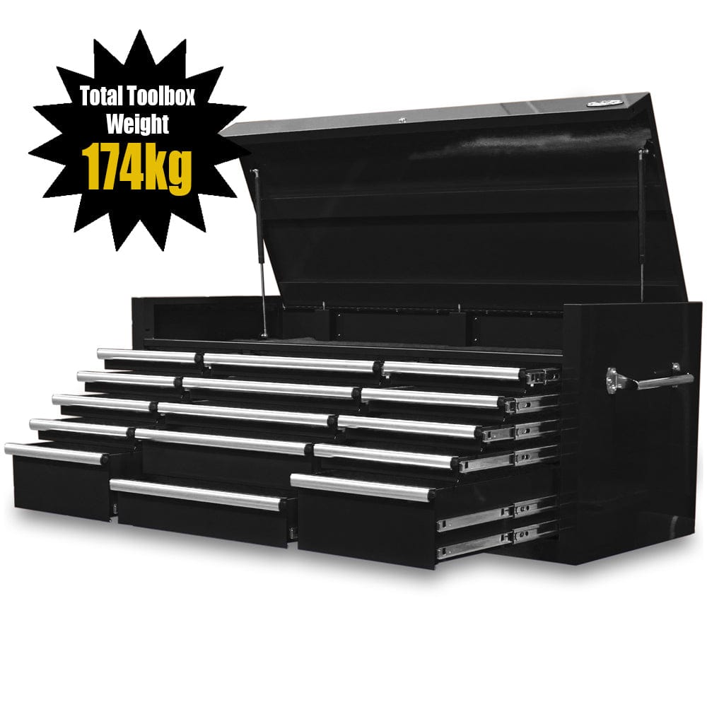 Maxim Pro Series 60” Top chest MAXIM 60” Black 15 Drawers Top Chest Toolbox - Latch Lock on Drawers