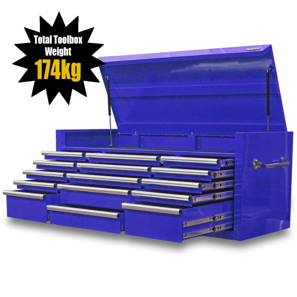 Maxim Pro Series 60” Top chest MAXIM 60” Blue 15 Draw Top Chest Toolbox - Latch Lock on Drawers