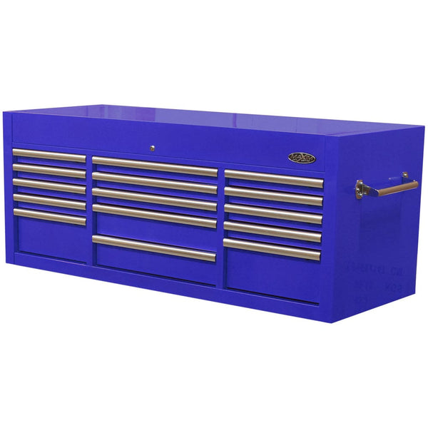 Maxim Pro Series 60” Top chest MAXIM 60” Blue 15 Draw Top Chest Toolbox - Latch Lock on Drawers