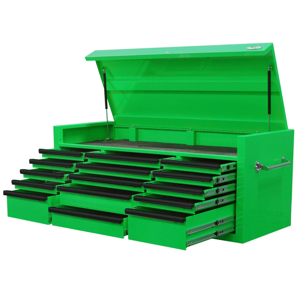 Maxim Pro Series 60” Top chest MAXIM 60” Green 15 Drawers Top Chest Toolbox - Latch Lock on Drawers