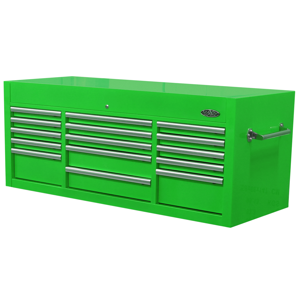 Maxim Pro Series 60” Top chest MAXIM 60” Green 15 Drawers Top Chest Toolbox - Latch Lock on Drawers