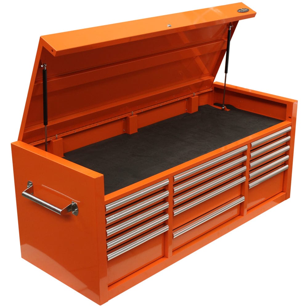 Maxim Pro Series 60” Top chest MAXIM 60” Orange 15 Drawers Top Chest Toolbox - Latch Lock on Drawers