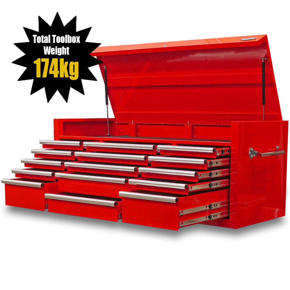 Maxim Pro Series 60” Top chest MAXIM 60” Red 15 Drawers Top Chest Toolbox - Latch Lock on Drawers