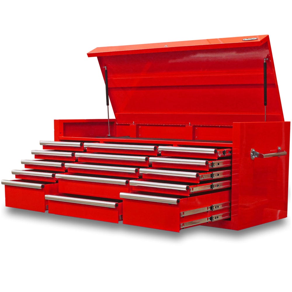 Maxim Pro Series 60” Top chest MAXIM 60” Red 15 Drawers Top Chest Toolbox - Latch Lock on Drawers