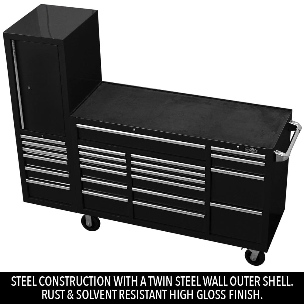 Maxim Pro Series 60” Workstation - 60” Roll cabinet, 20” Side locker +/- Stainless Steel Top MAXIM 80” Black 23 Drawer Workstation Toolbox - Roll Cabinet & Locker Mechanics Tool Box Secure Lock