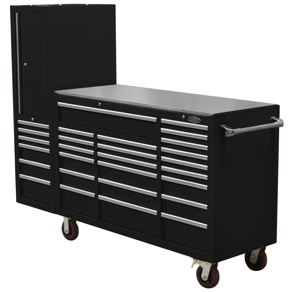 Maxim Pro Series 60” Workstation - 60” Roll cabinet, 20” Side locker +/- Stainless Steel Top MAXIM 80” Black 28 Drawer Workstation Toolbox - Roll Cabinet & Locker Workshop Tool Box Secure Lock