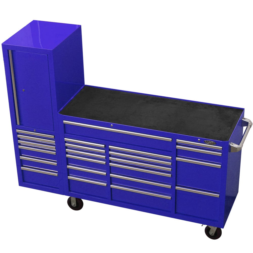 Maxim Pro Series 60” Workstation - 60” Roll cabinet, 20” Side locker +/- Stainless Steel Top MAXIM 80” Blue 23 Drawer Workstation Toolbox - Roll Cabinet & Locker Mechanics Tool Box - Latch Lock