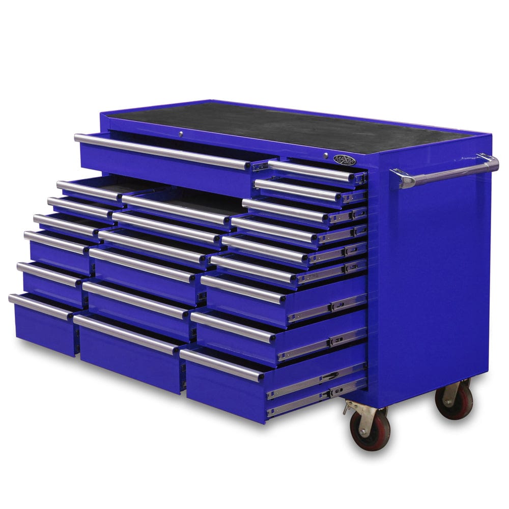 Maxim Pro Series 60” Workstation - 60” Roll cabinet, 20” Side locker +/- Stainless Steel Top MAXIM 80” Blue 28 Drawer Workstation Roll Cabinet & Locker Toolbox