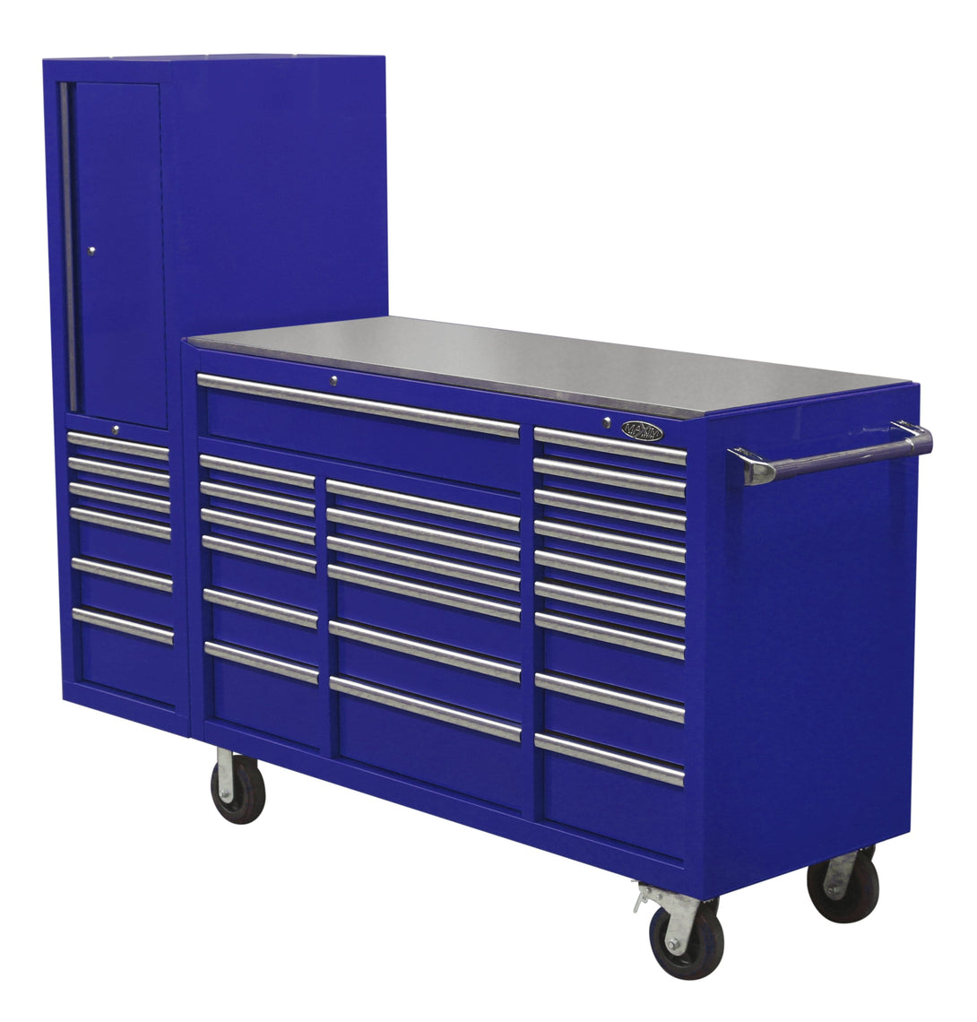 Maxim Pro Series 60” Workstation - 60” Roll cabinet, 20” Side locker +/- Stainless Steel Top MAXIM 80” Blue 28 Drawer Workstation Toolbox - Roll Cabinet & Locker Workshop Tool Box Secure Lock