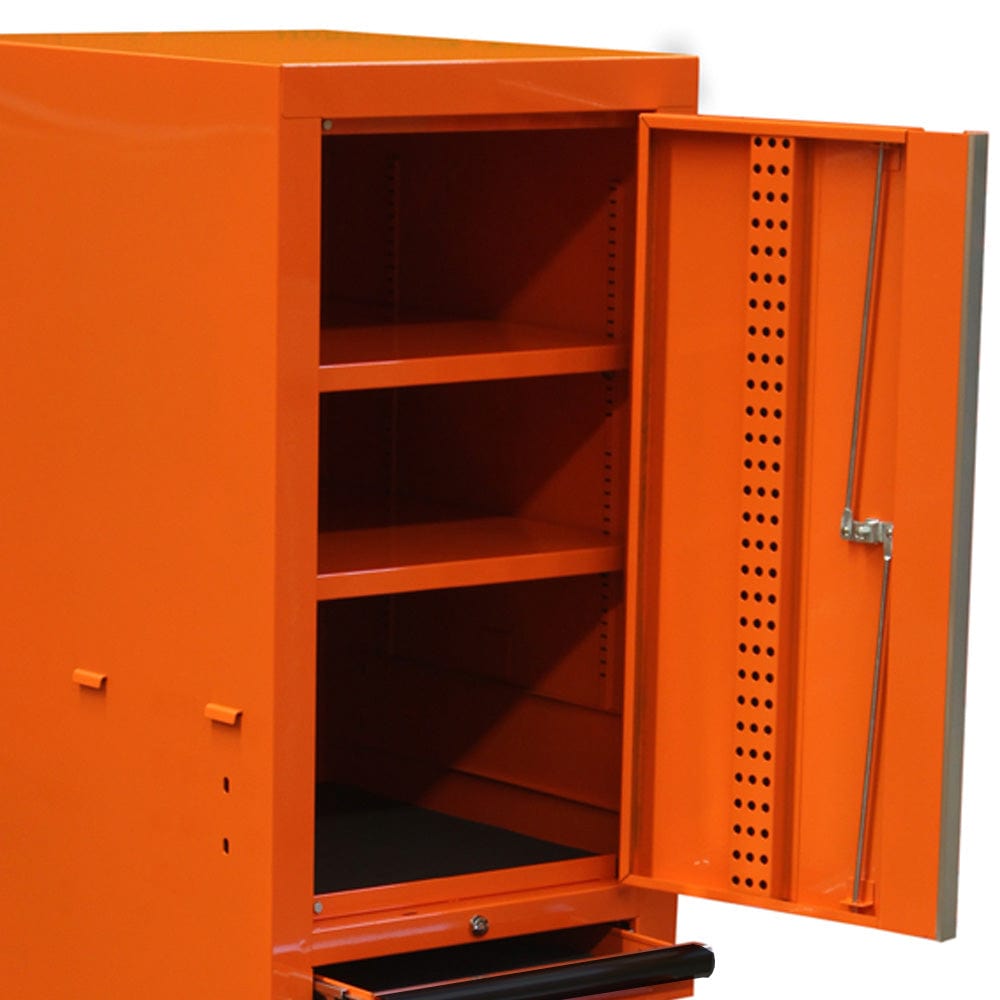 Maxim Pro Series 60” Workstation - 60” Roll cabinet, 20” Side locker +/- Stainless Steel Top MAXIM 80” Orange 23 Drawer Workstation Roll Cabinet & Locker Toolbox