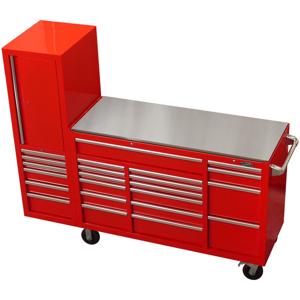 Maxim Pro Series 60” Workstation - 60” Roll cabinet, 20” Side locker +/- Stainless Steel Top MAXIM 80” Red 23 Drawer Workstation Toolbox - Roll Cabinet & Locker Mechanics Tool Box - Latch Lock