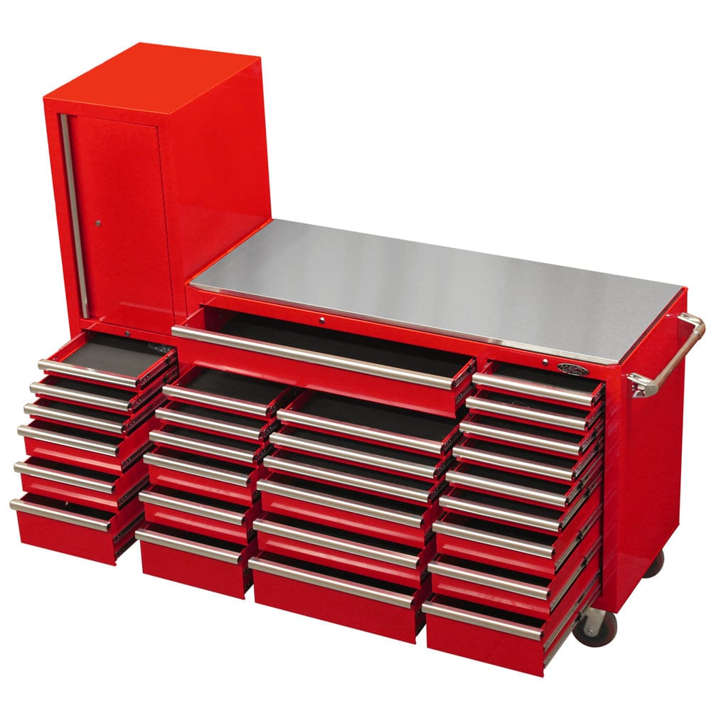 Maxim Pro Series 60” Workstation - 60” Roll cabinet, 20” Side locker +/- Stainless Steel Top MAXIM 80” Red 28 Drawer Workstation Toolbox - Roll Cabinet & Locker Workshop Tool Box Secure Lock