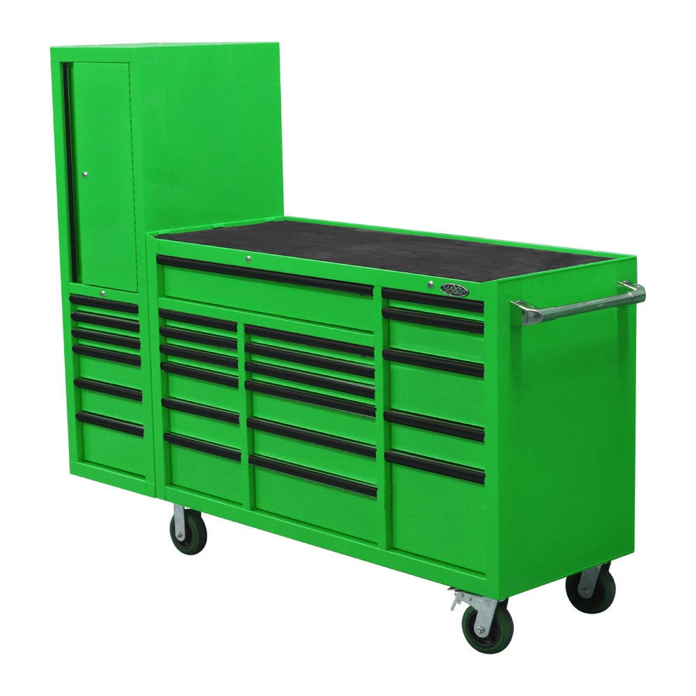 Maxim Pro Series 60” Workstation - 60” Roll cabinet, 20” Side locker +/- Stainless Steel Top Standard Top MAXIM 80” Green 23 Drawer Workstation Roll Cabinet & Locker Toolbox