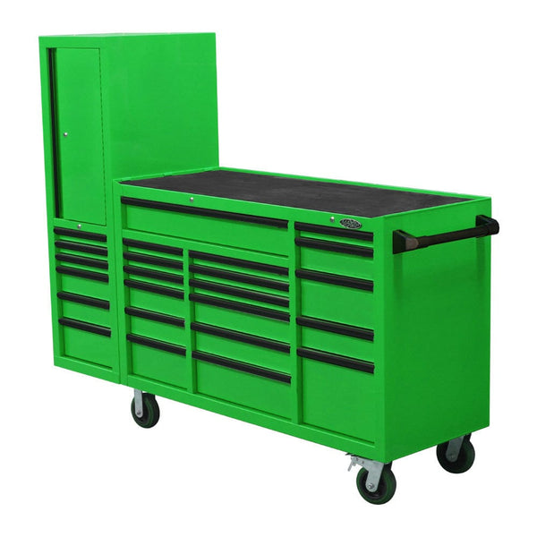 Maxim Pro Series 60” Workstation - 60” Roll cabinet, 20” Side locker +/- Stainless Steel Top Standard Top MAXIM 80” Green 23 Drawer Workstation Roll Cabinet & Locker Toolbox