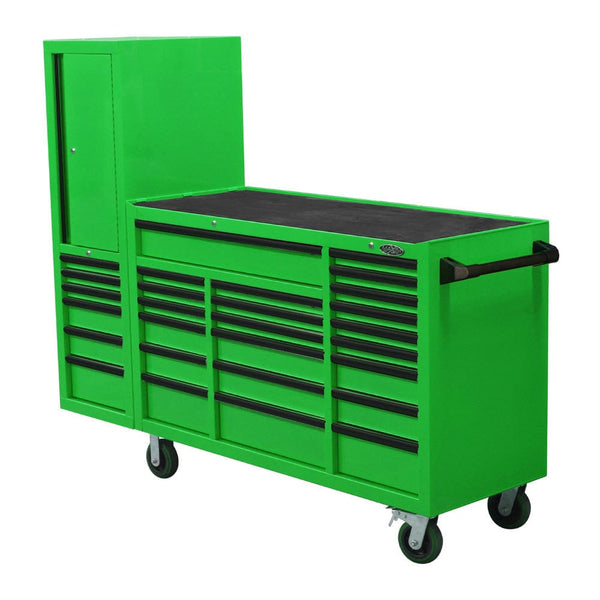 Maxim Pro Series 60” Workstation - 60” Roll cabinet, 20” Side locker +/- Stainless Steel Top Standard Top MAXIM 80” Green 28 Drawer Workstation Roll Cabinet & Locker Toolbox