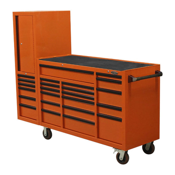 Maxim Pro Series 60” Workstation - 60” Roll cabinet, 20” Side locker +/- Stainless Steel Top Standard Top MAXIM 80” Orange 23 Drawer Workstation Roll Cabinet & Locker Toolbox