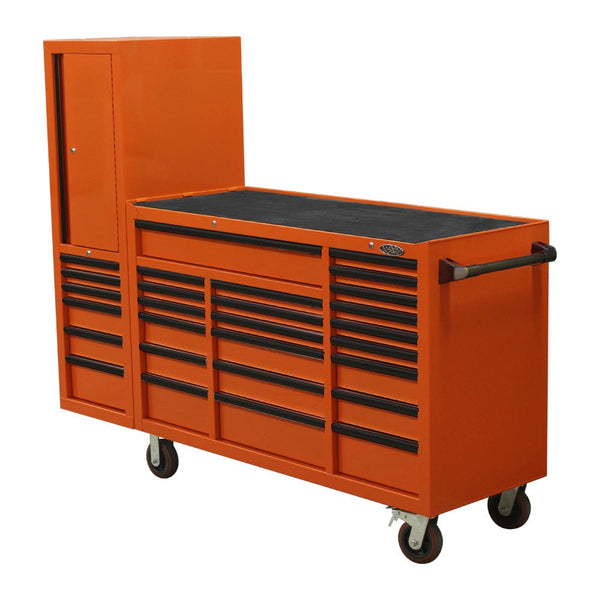 Maxim Pro Series 60” Workstation - 60” Roll cabinet, 20” Side locker +/- Stainless Steel Top Standard Top MAXIM 80” Orange 28 Drawer Workstation Roll Cabinet & Locker Toolbox