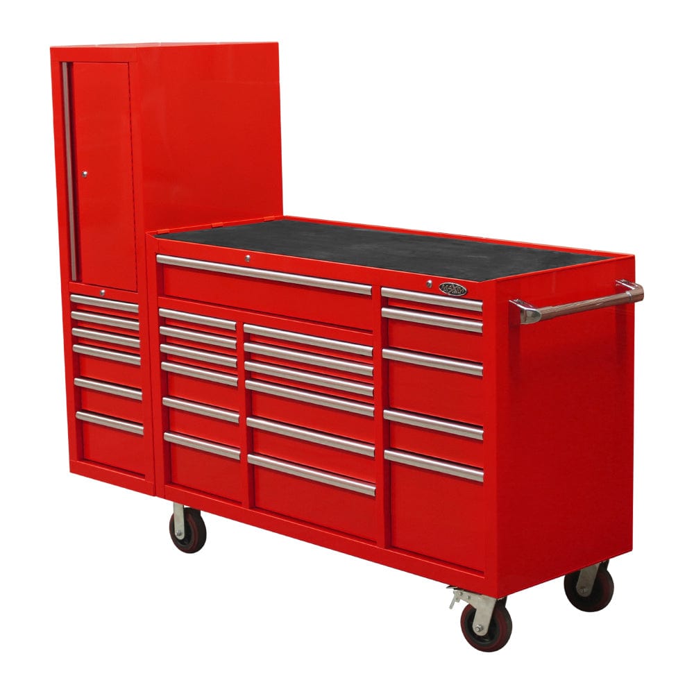 Maxim Pro Series 60” Workstation - 60” Roll cabinet, 20” Side locker +/- Stainless Steel Top Standard Top MAXIM 80” Red 23 Drawer Workstation Toolbox - Roll Cabinet & Locker Mechanics Tool Box - Latch Lock