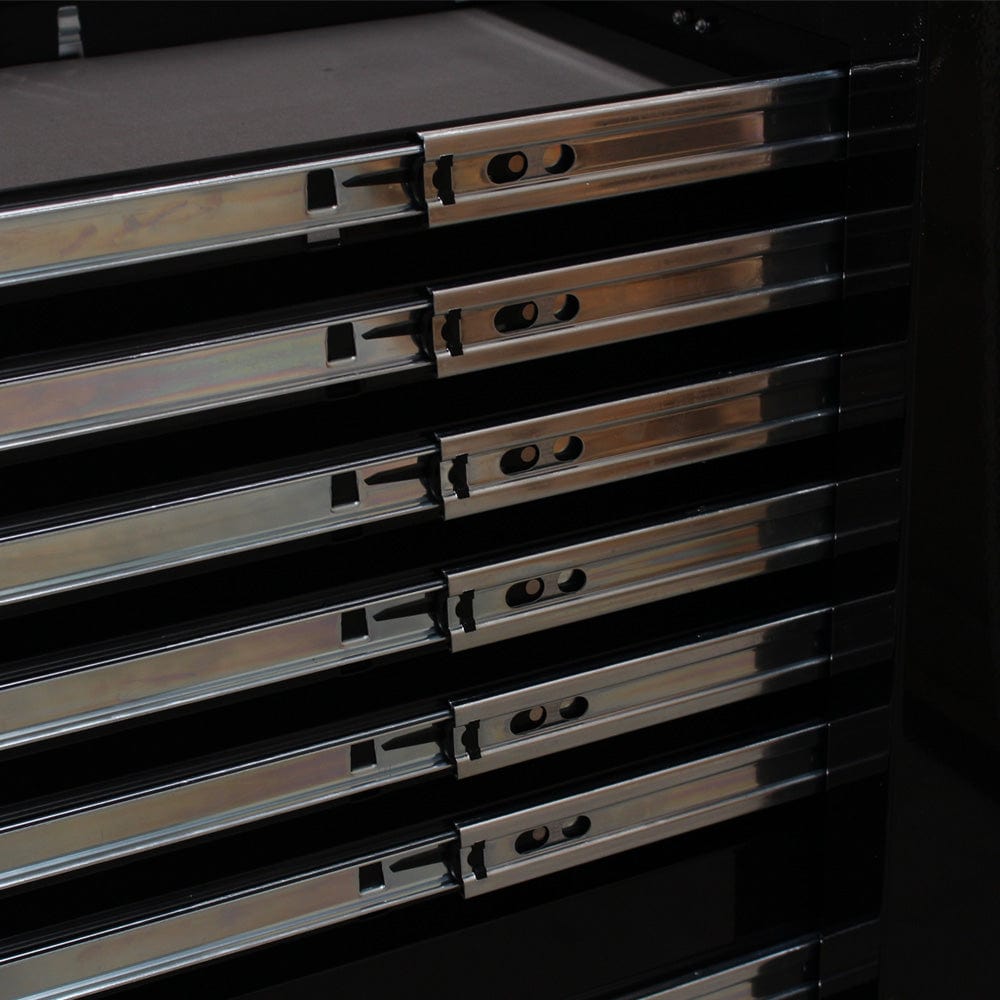 Maxim Pro Series 60” Workstation - 60” Roll cabinet +/- Stainless Steel Top MAXIM 60” Black 17 Drawer Roll Cabinet Toolbox