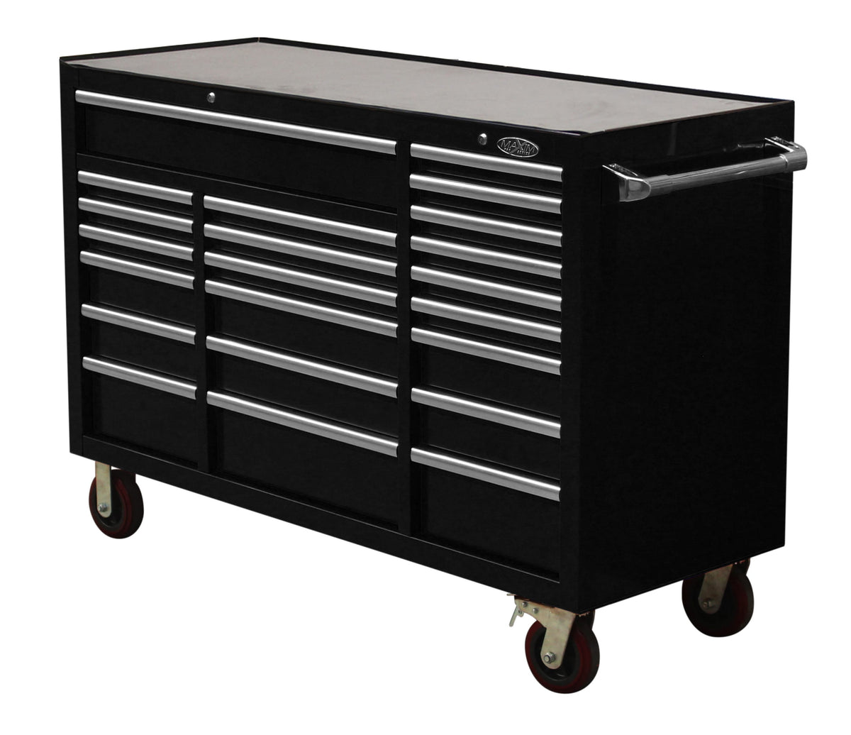 Maxim Pro Series 60” Workstation - 60” Roll cabinet +/- Stainless Steel Top MAXIM 60” Black 22 Drawer Roll Cabinet Toolbox