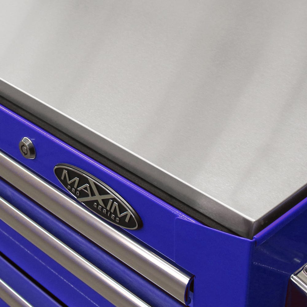 Maxim Pro Series 60” Workstation - 60” Roll cabinet +/- Stainless Steel Top MAXIM 60” Blue 17 Drawer Roll Cabinet Toolbox