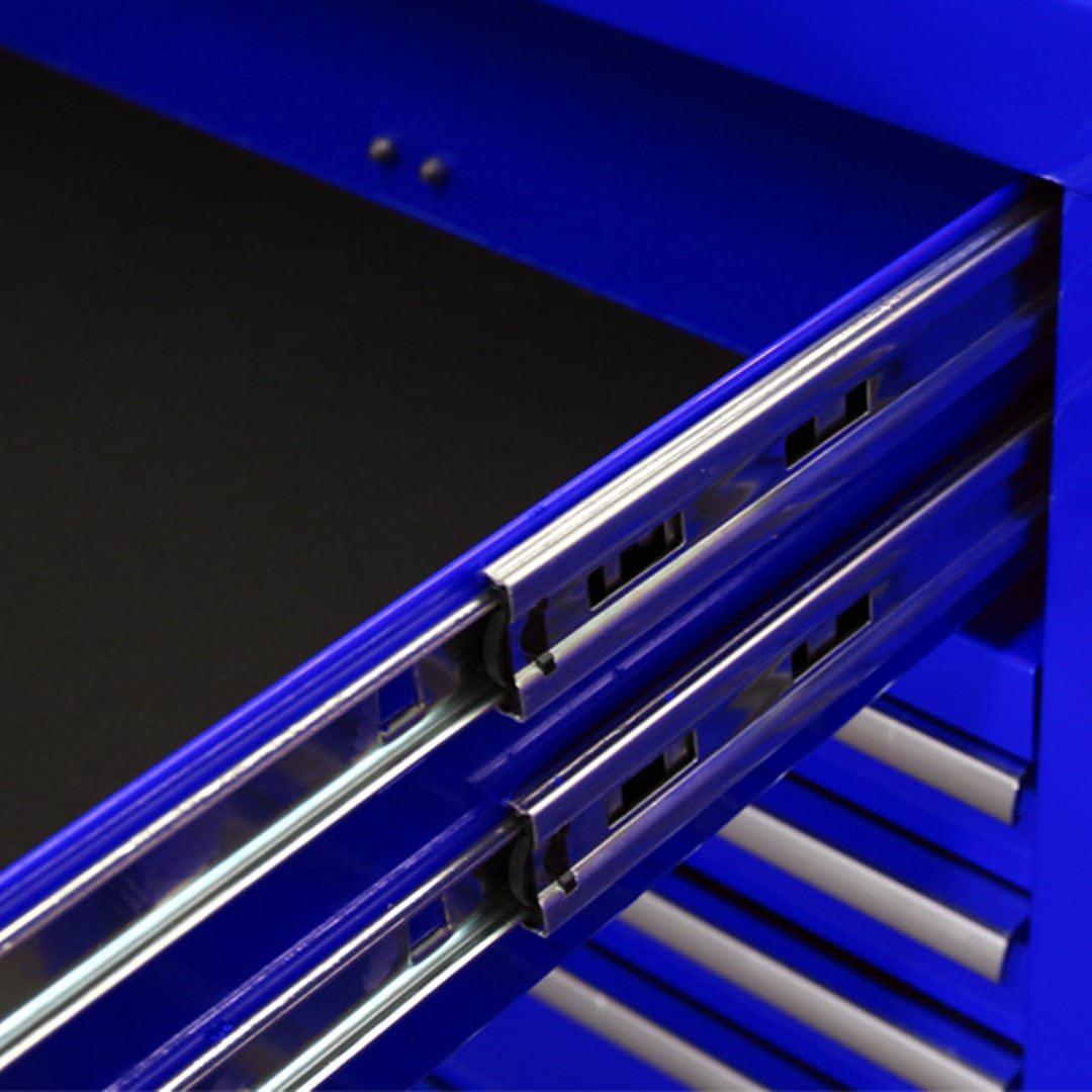 Maxim Pro Series 60” Workstation - 60” Roll cabinet +/- Stainless Steel Top MAXIM 60” Blue 17 Drawer Roll Cabinet Toolbox