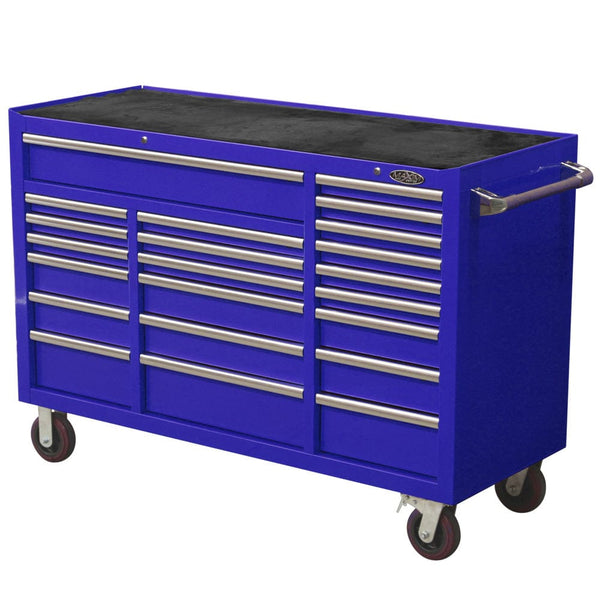 Maxim Pro Series 60” Workstation - 60” Roll cabinet +/- Stainless Steel Top MAXIM 60” Blue 22 Drawer Roll Cabinet Toolbox