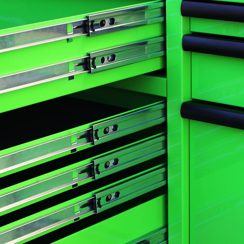 Maxim Pro Series 60” Workstation - 60” Roll cabinet +/- Stainless Steel Top MAXIM 60” Green 17 Drawers Roll Cabinet Toolbox - Latch Lock on Drawers