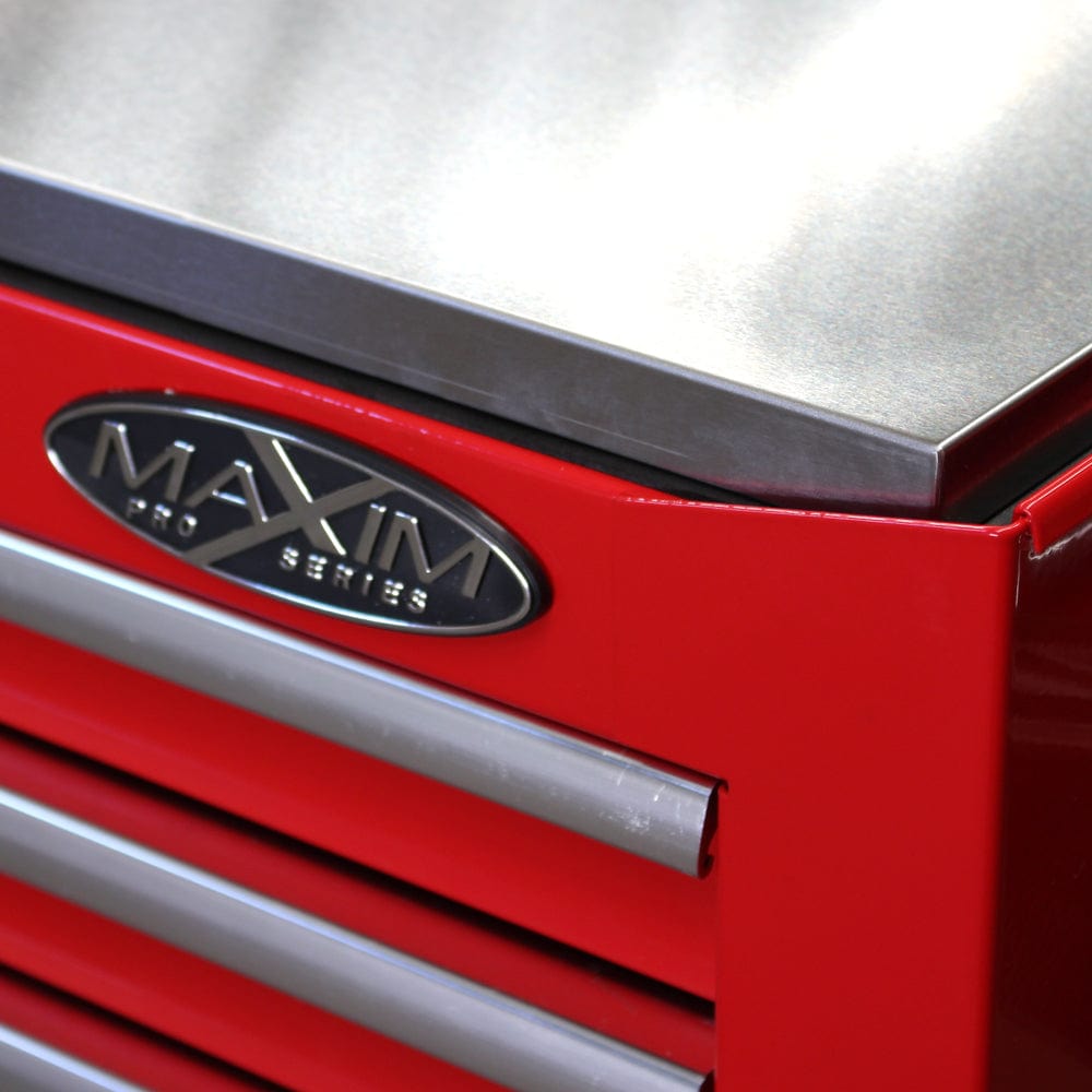 Maxim Pro Series 60” Workstation - 60” Roll cabinet +/- Stainless Steel Top MAXIM 60” Red 22 Drawers Roll Cabinet Toolbox - Latch Lock on Drawers